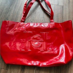 Carolina Herrera Red Patent Tote with Embossed CH Logo